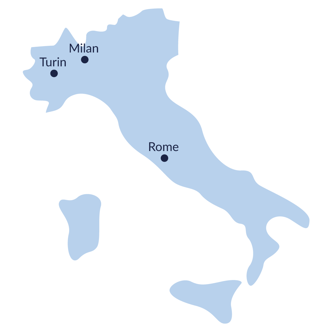 Nos implantations en Italie : Milan, Rome et Turin