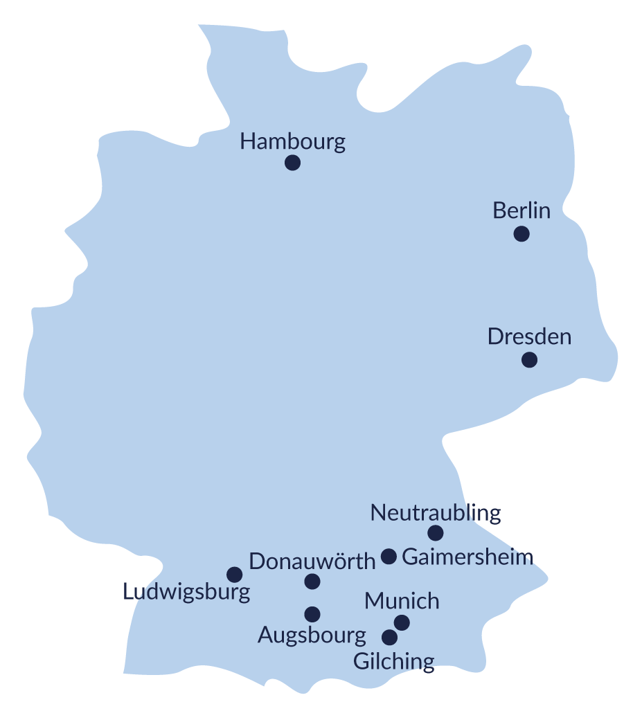 Hambourg, Berlin, Dresden, Neutraubling, Gaimersheim, Donauwörth, Ludwigsburg, Munich, Augsbourg, Gilching